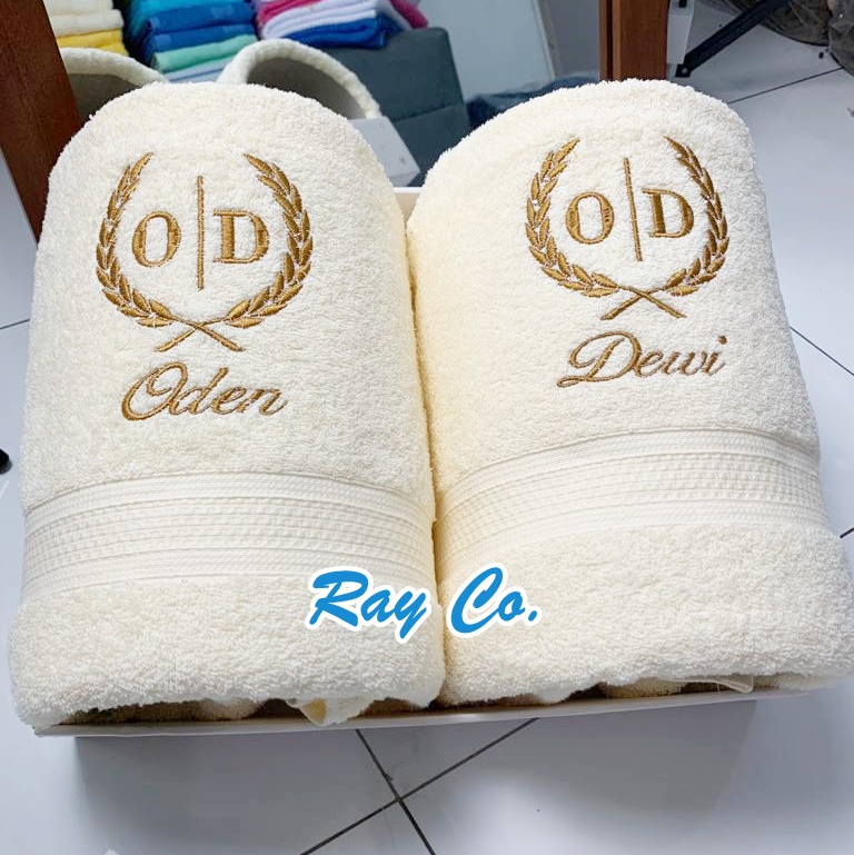 Handuk Custom Bordir Nama PLUS BOX