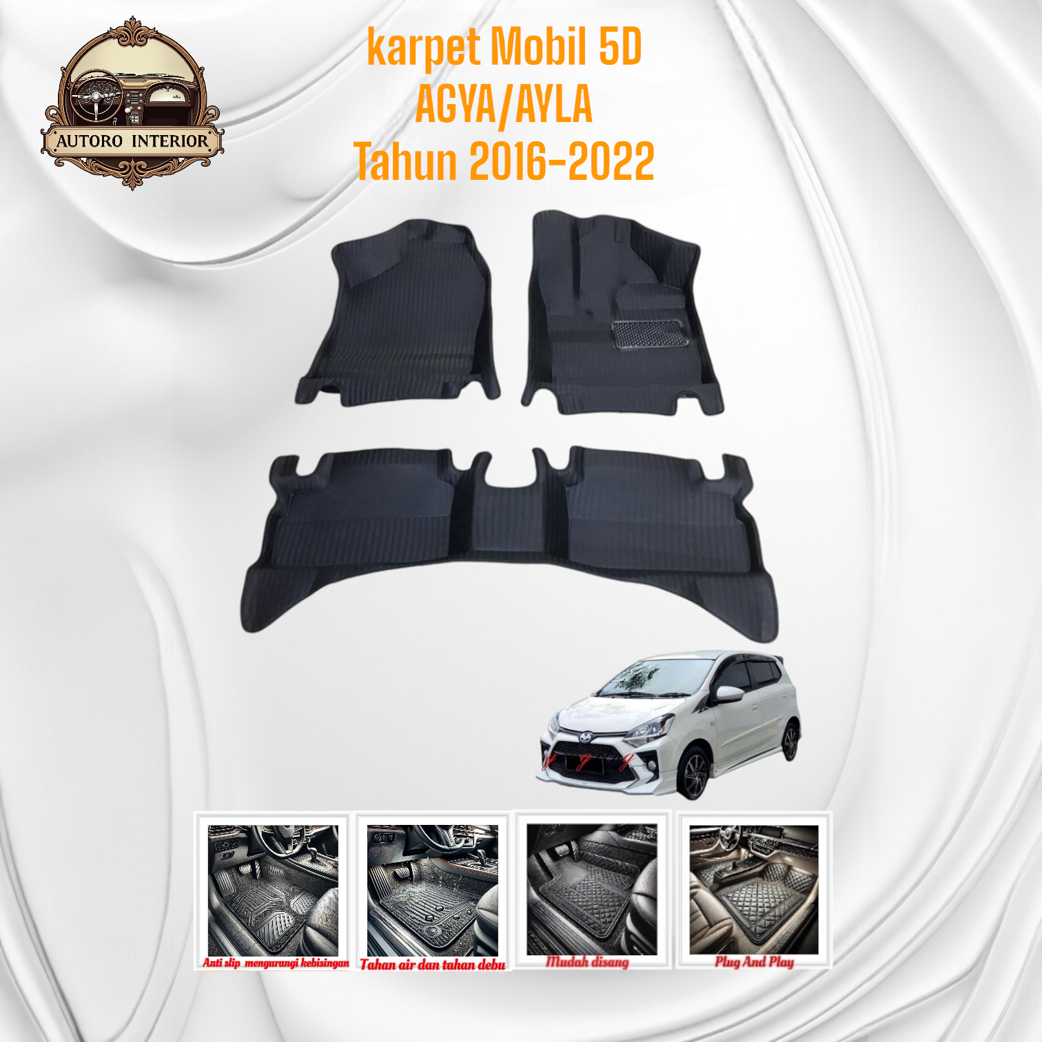 Karpet Mobil / Car Mats 5D Toyota Agya/Daihatsu Ayla Motif Carbon Tah 16-22 Plug and Play Tahan Air dan Tahan Debu Harga 780,000 rupiah*Gratis Ongkir