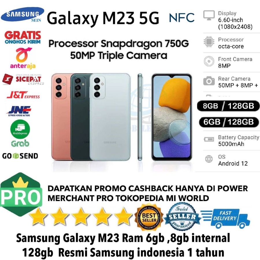 HP Samsung M23 5G 6/128 GB Fullset - Free Bonus - 6/128GB Harga 2,699,000 rupiah*Gratis Ongkir