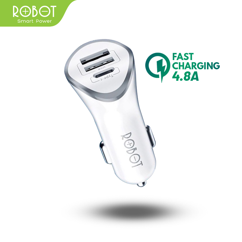 Robot Car Charger 3 RT-C08 car charger car plug-3 ports USB & Type C-1 year official warranty Harga 73,999 rupiah*Gratis Ongkir