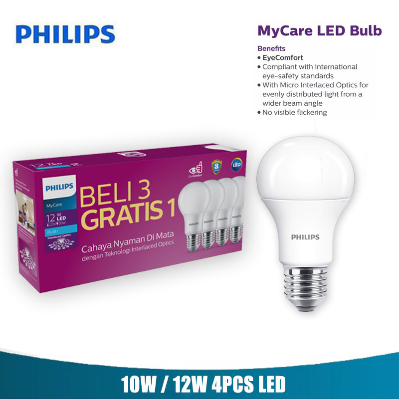 Harga lampu hias	 Philips Multipack Mycare Ledbulb 8W 10W 12W 4Pcs 6500K Putih 	
