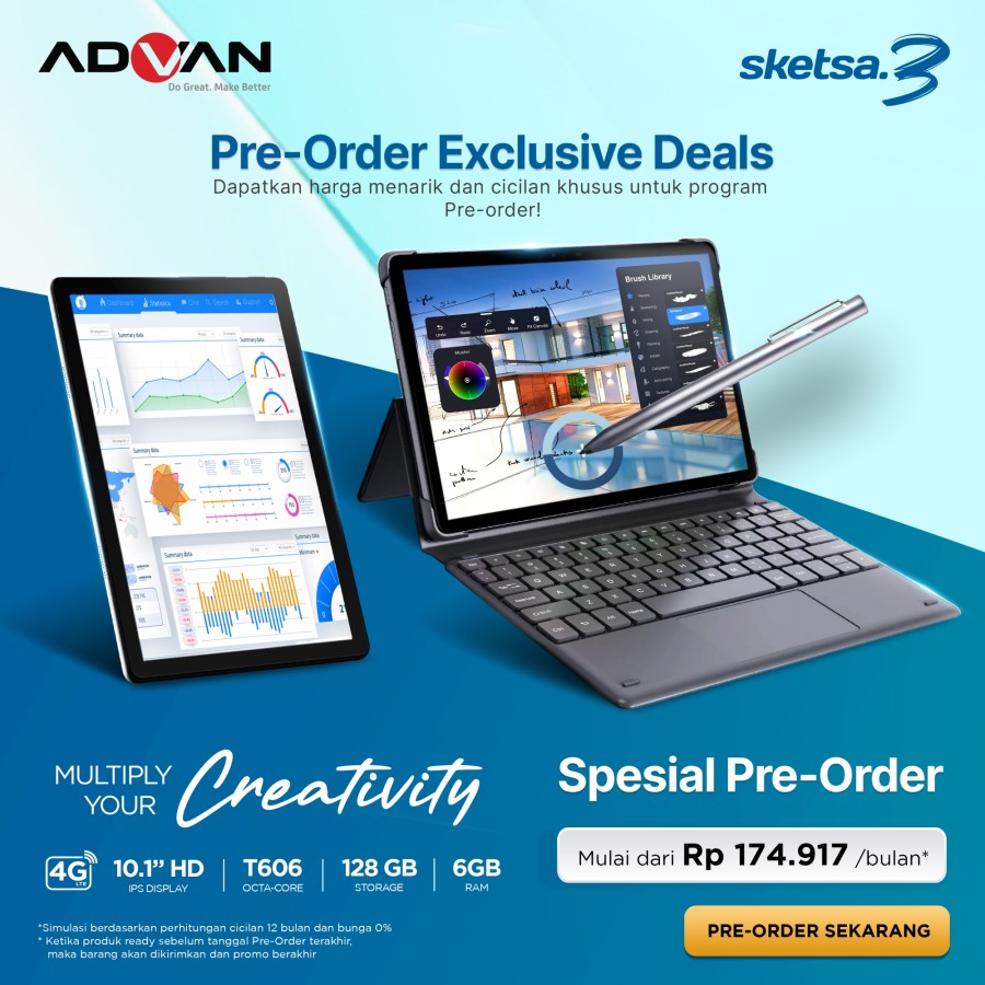 Advan Tab Sketsa 3 10.1” HD IPS 128GB+RAM 6GB Tiger T606 Android Giá 2,399,000 Đồng*Miễn phí vận chuyển
