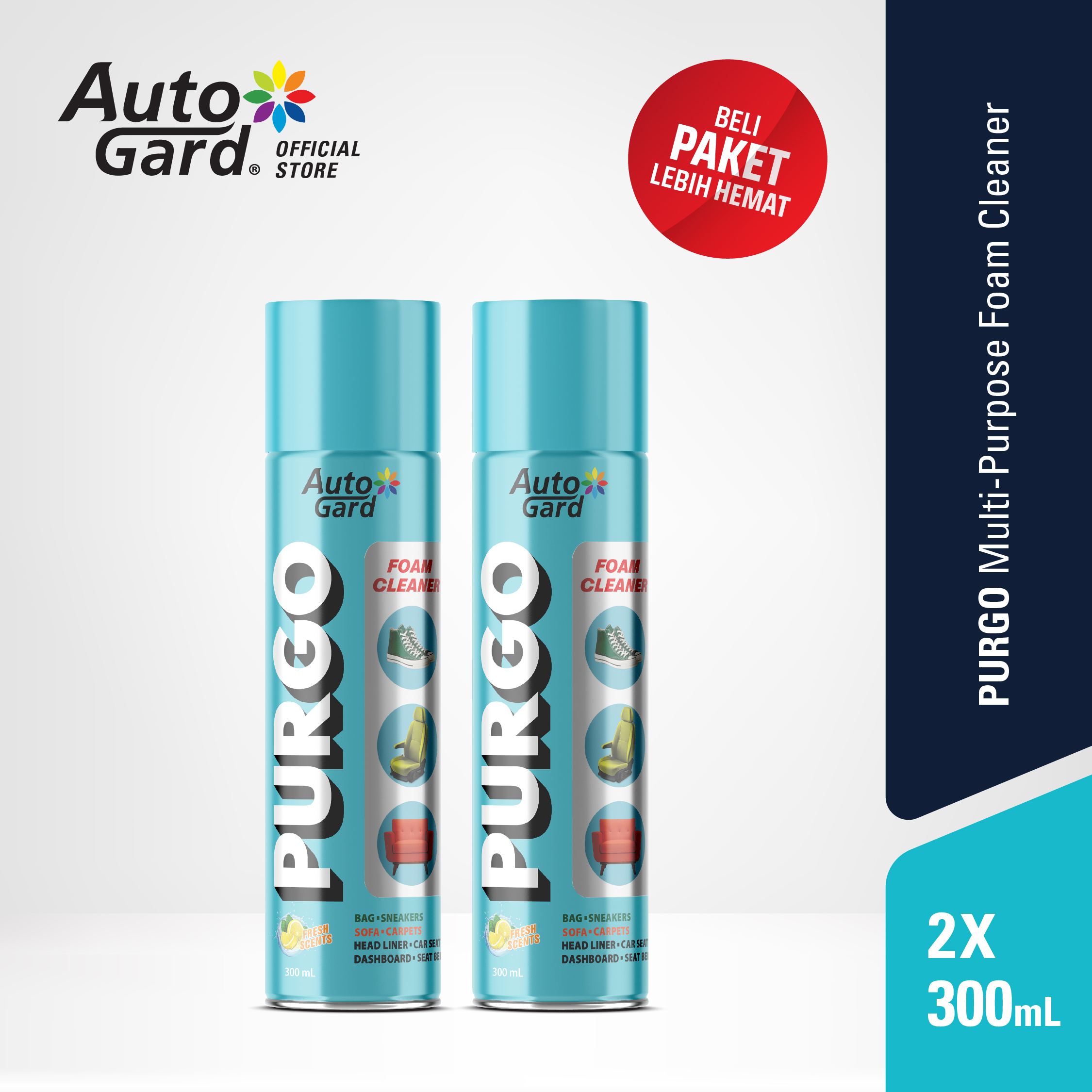 Autogard Purgo Multipurpose Foam Cleaner 300 ml X2 Interior Cleaner Harga 52,200 rupiah*Gratis Ongkir