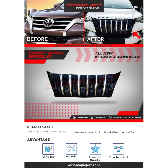GRILL DEPANFRONT GRILL APOLLO WITH LIST CHROME TOYOTA ALL NEW FORTUNER Harga 1,300,000 rupiah*Gratis Ongkir