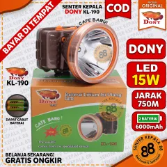 Senter Kepala Dony KL-190 KL190 Bisa Cabut Baterai KL 190 Cafe Baru Cas LED Terang 10 WATT Cas Ulang Super Terang Jarak Jauh Cahaya Putih Kuning Lampu Sentar Kepala DONI