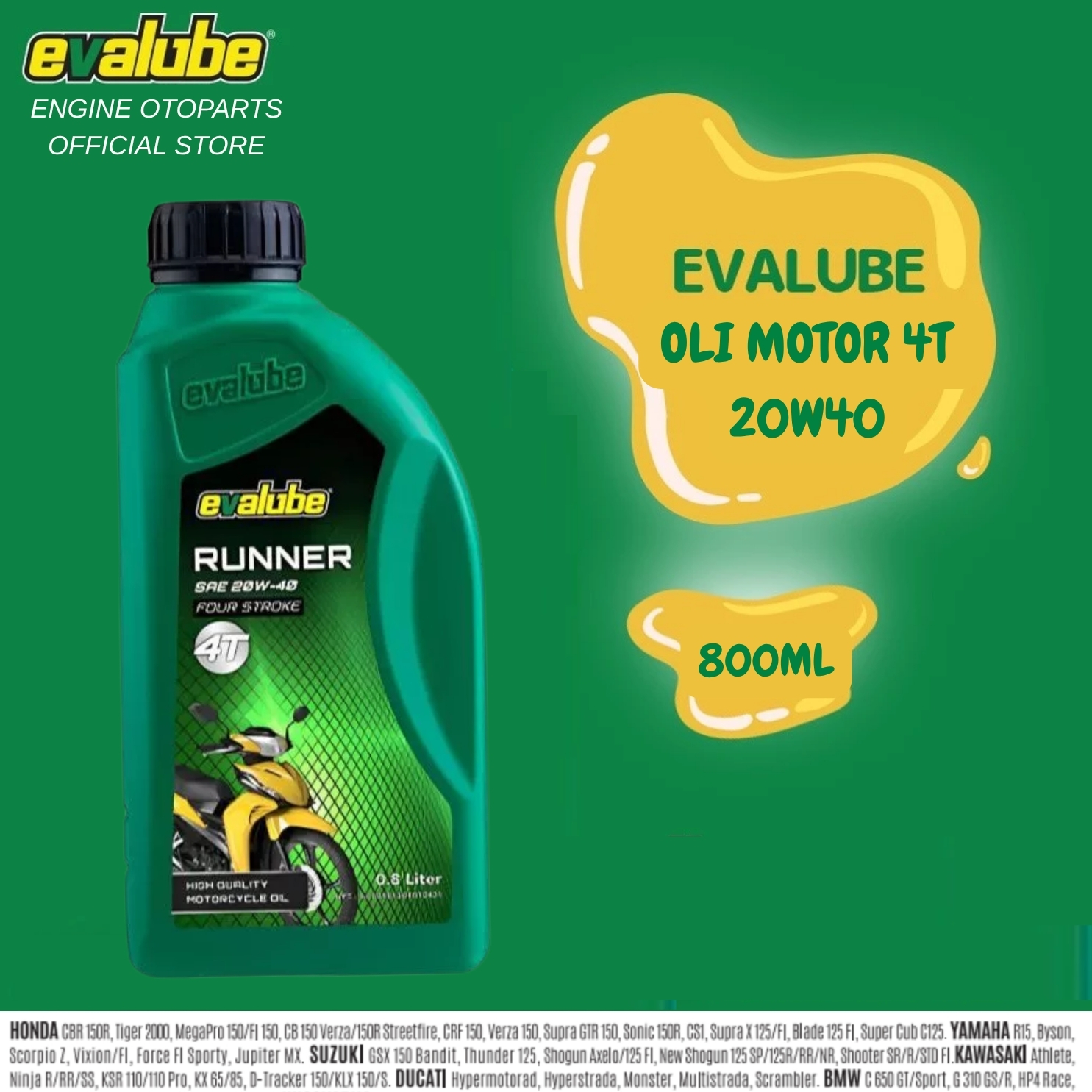 Original Evalube Oil Lubricant Supra X Revo Jupiter Vario Beat Scoopy Mio Pcx Etc. Harga 35,900 rupiah*Gratis Ongkir