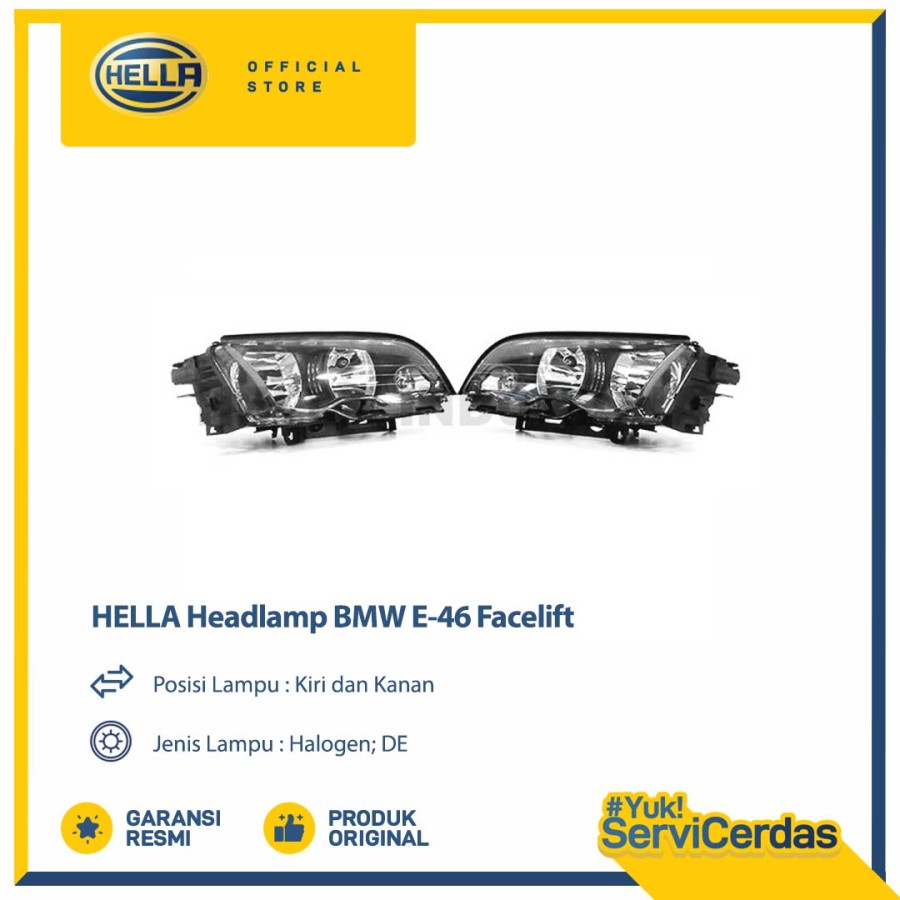 Headlamp Mobil Hella BMW E-46 Facelift Halogen (1 Set : Kiri & Kanan) Harga 7,920,000 rupiah*Gratis Ongkir