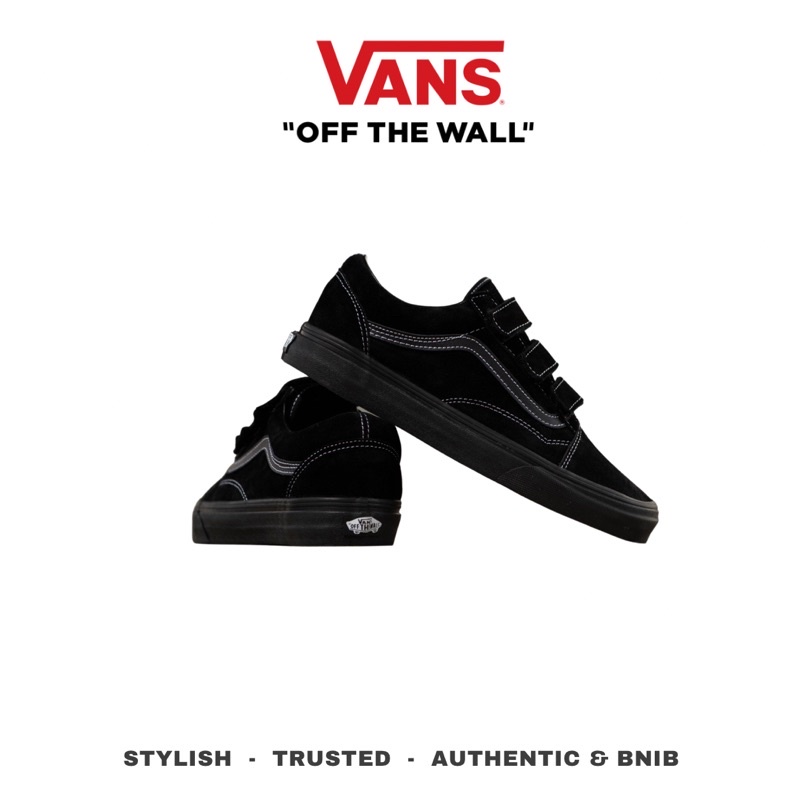 Sepatu Mens Black Velcro Vans Vans Old Skool Full Black Jual Vans