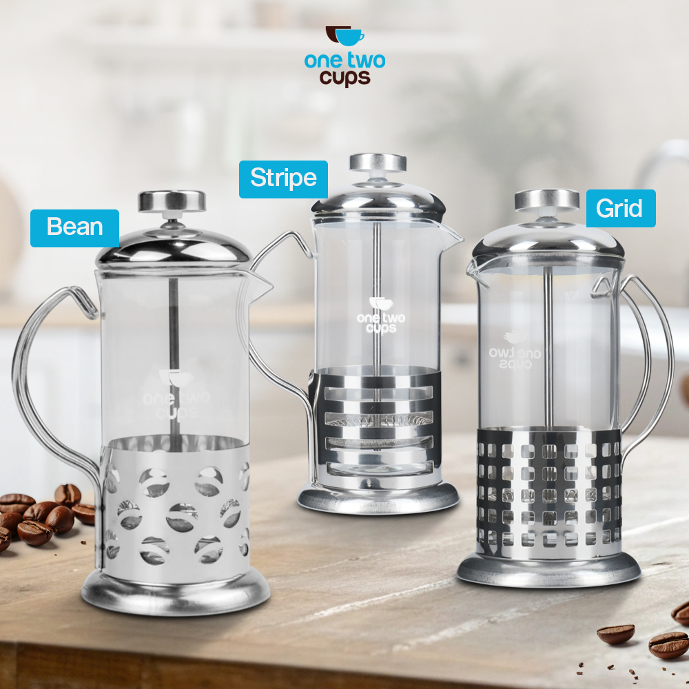 French Press Coffee Maker Tea Plunger Coffee Maker Pot with Pattern 350ml - Silver