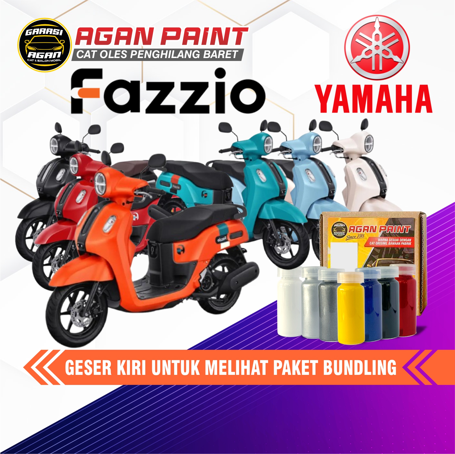 Cat Penghilang Baret FAZZIO Cat Oles Motor Yamaha Fazzio All Type Cat Original Pabrik GARASI AGAN Harga 64,000 Ringgit*Penghantaran Percuma
