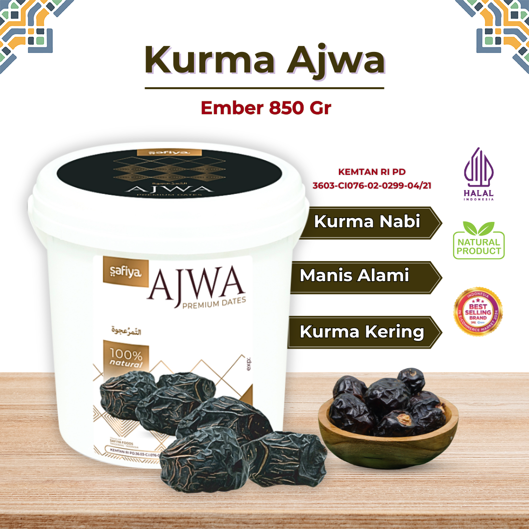 Kurma Ajwa Ember 850 Gr Safiya | Kurma Nabi Azwa Premium Original