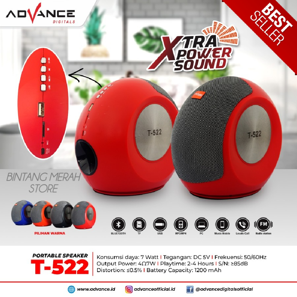 Speaker Bluetooth Mp3 Advance T-522 FM 
