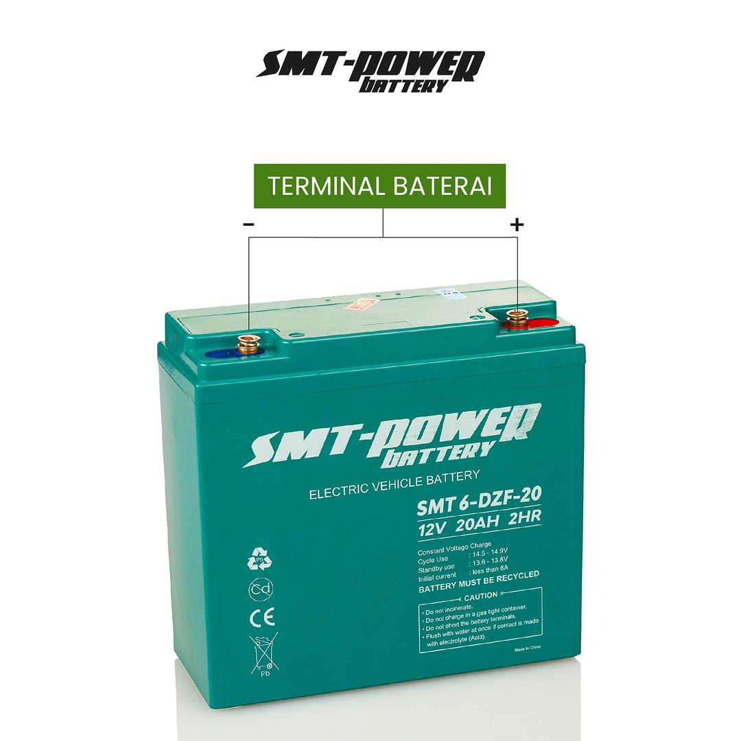 SMT 6dzf20 battery 12v 20ah 2hr Bolt electric vehicle battery. Original warranty official. safe packing - Merek Samoto Harga 415,000 rupiah*Gratis Ongkir