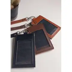 Choice Creat name tag id card holder 3 in 1 lanyard kulit pu karyawan lipat 2 keren simple karyawan pegawai terbaru 2023 gantungan kunci dompet kartu pria