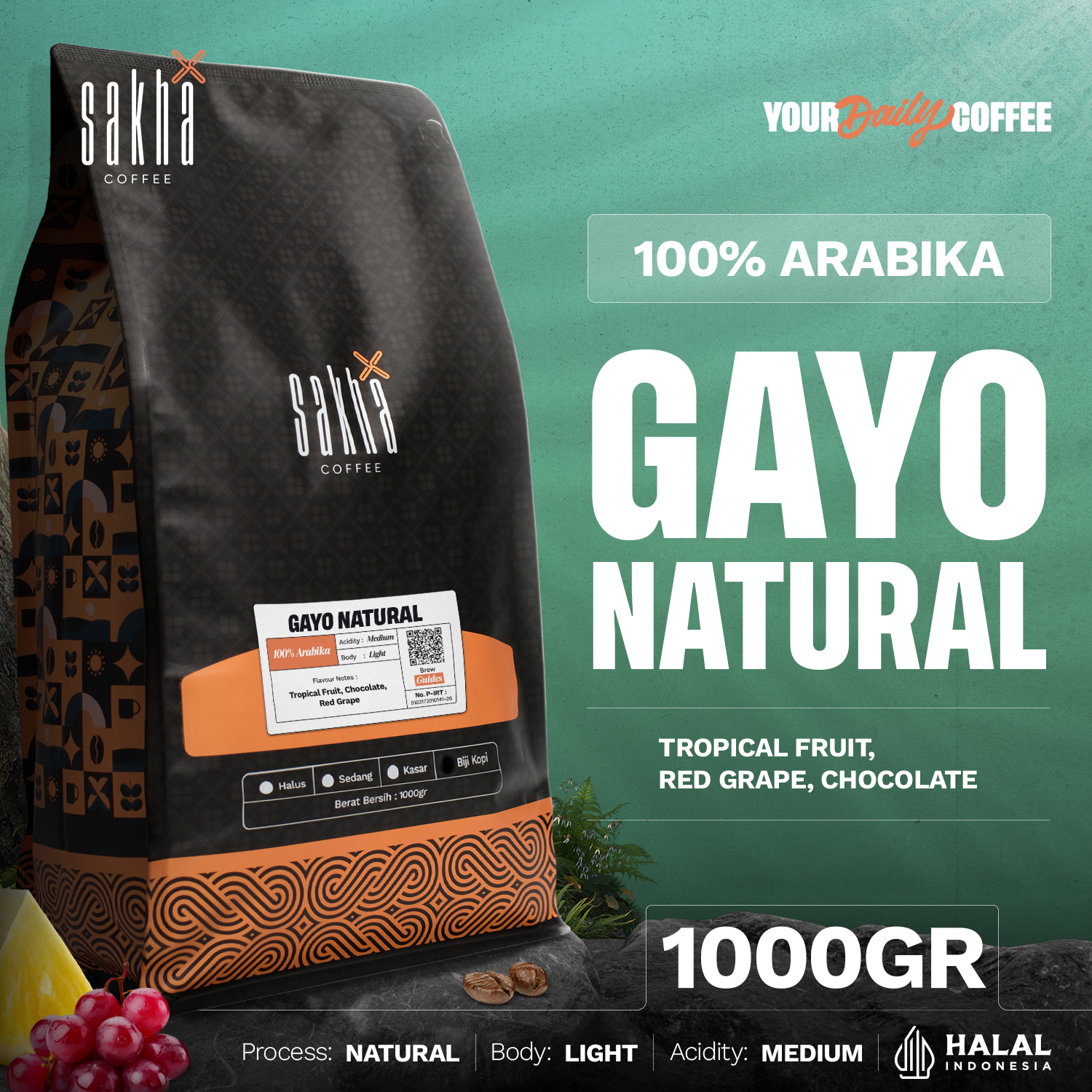 Gayo Natural Arabica Coffee Beans Sakha Roastery Ground Arabica Coffee Beans 1kg