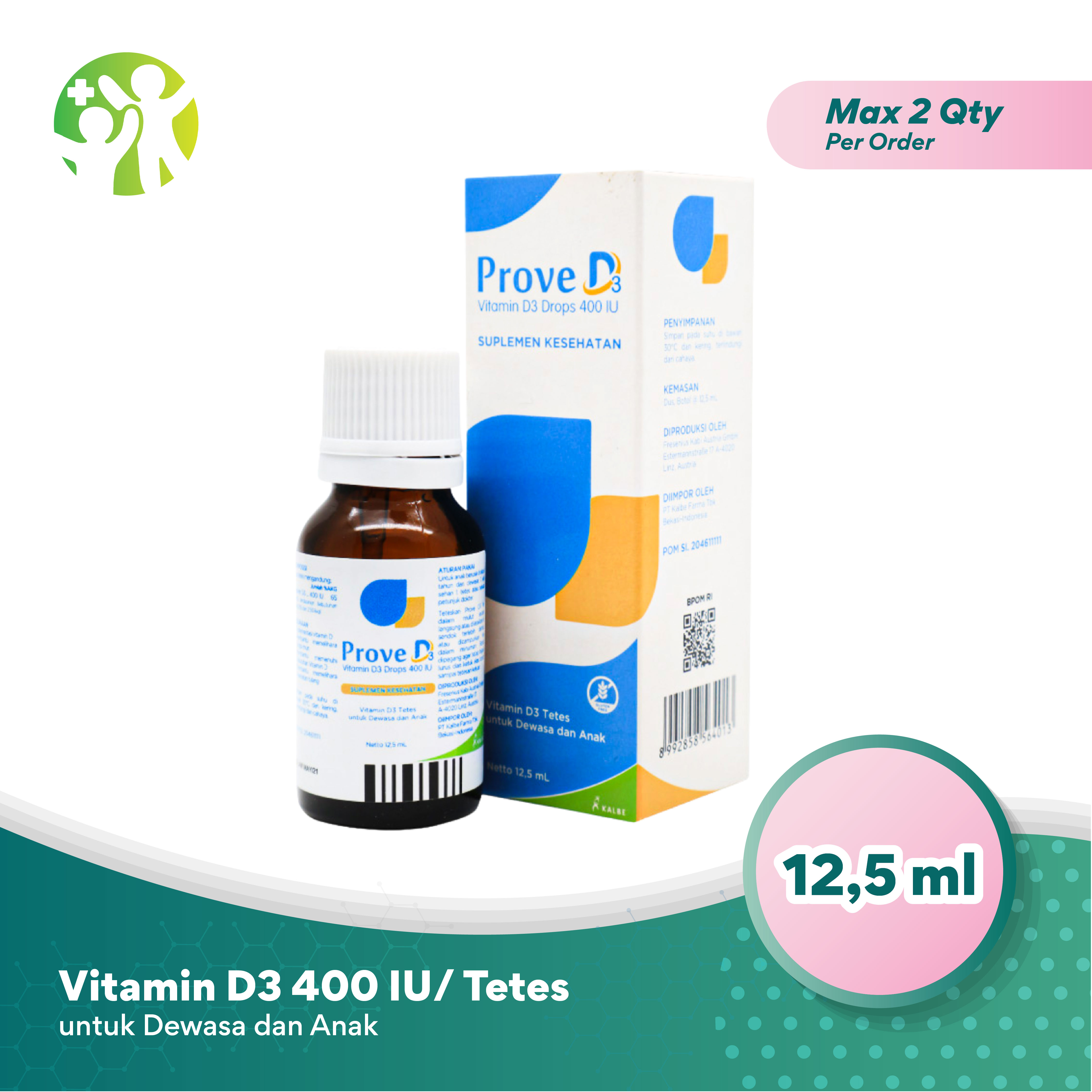 Prove D3 Drop - Vitamin D3 400 IU Tetes 12.5 ml untuk Dewasa dan Anak Harga 219,780 rupiah*Gratis Ongkir