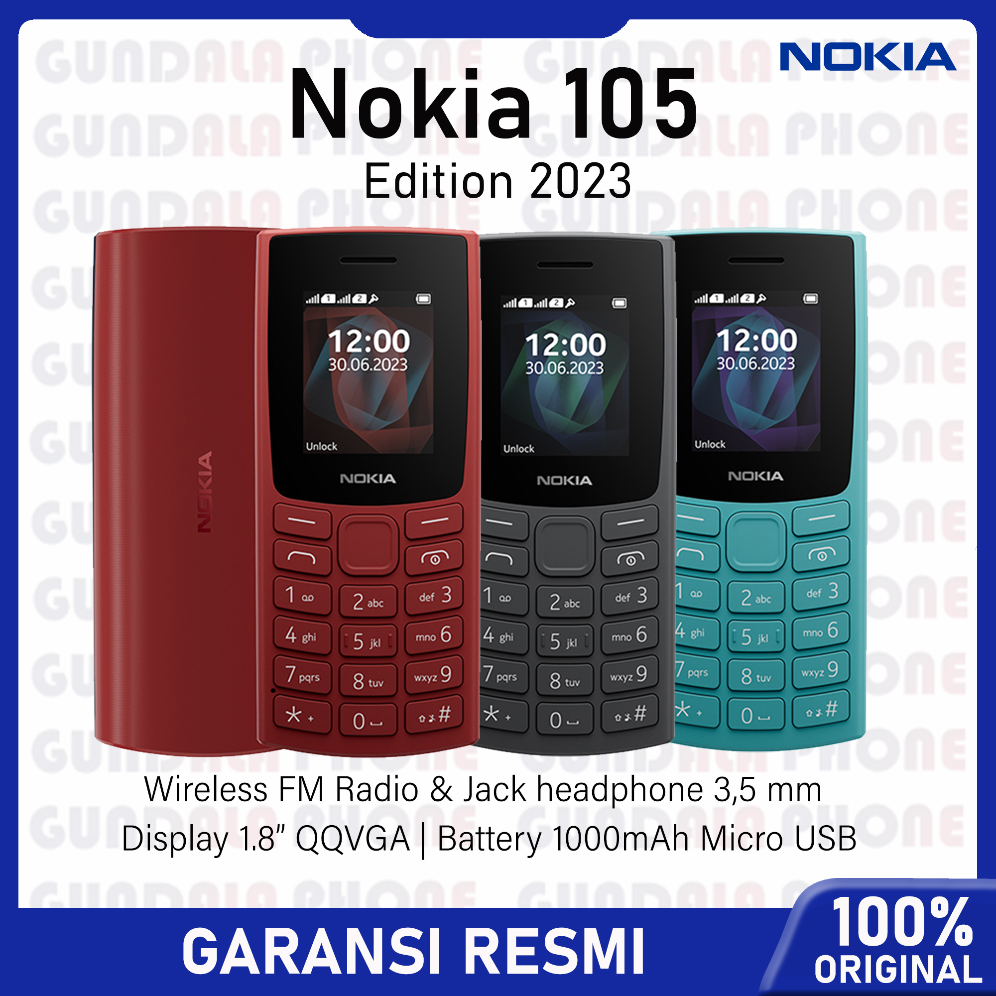 Nokia 105 Leda 2023 Edition - Dual SIM, Baterai 1000mAh - Garansi resmi Harga 260,000 rupiah*Gratis Ongkir