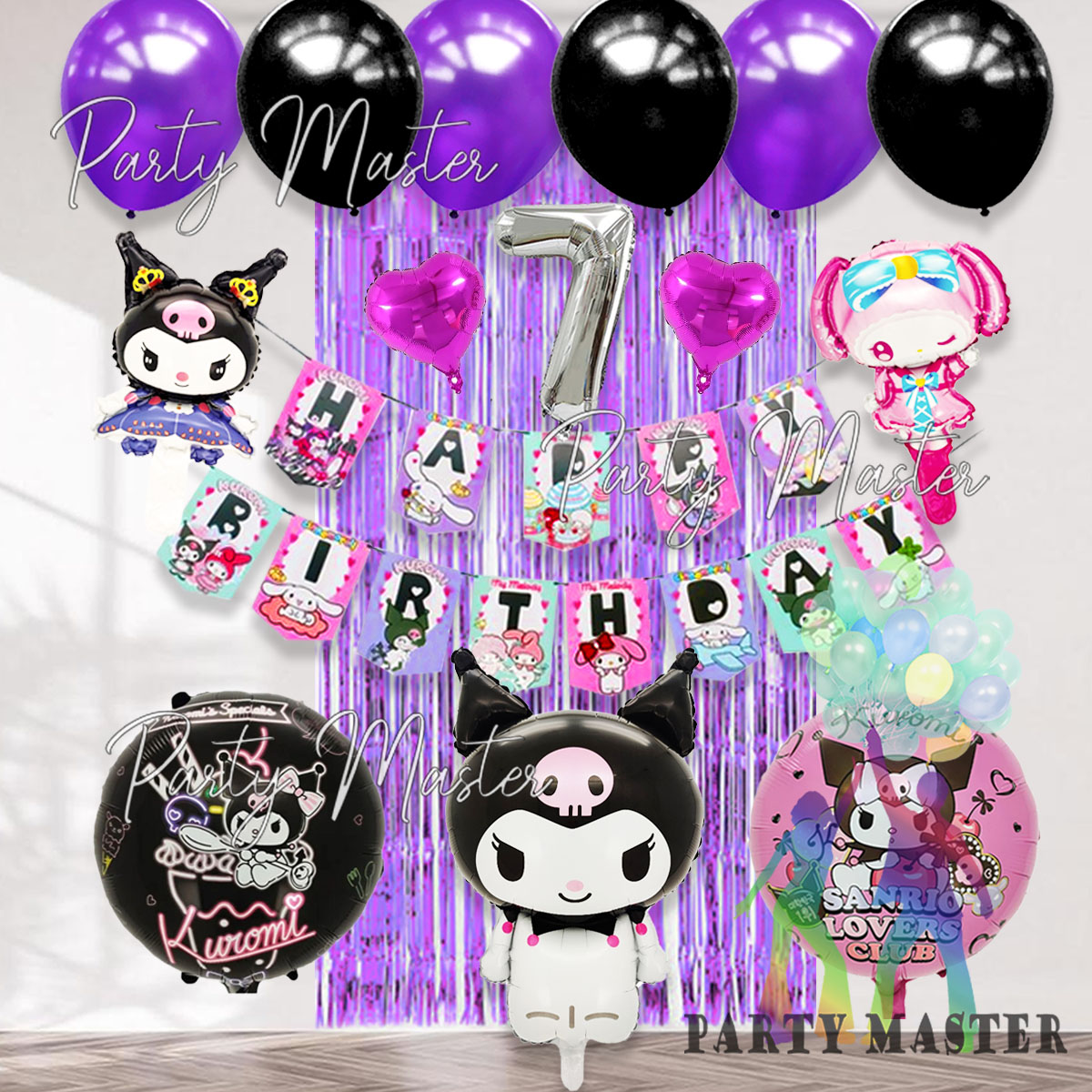 Paket Set Dekorasi Ulang Tahun Kuromi cinnamarol my melody sanrio tirai angka