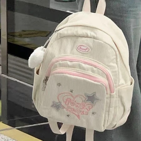 White Mini Corduroy Women's Backpack/Korean Style School Bag/Cute Small School Bag/Y2K Aesthetic School Backpack Harga  128,888 rupiah*Gratis Ongkir