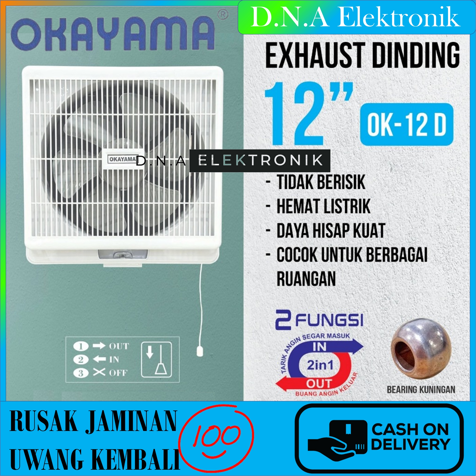 Kipas Angin Exhaust fan OKAYAMA OK-12 D Hexos Dinding 12 Inch Okayama Penyedot Udara Ruangan Biar Tidak Panas - Merek Okayama Indonesia Harga 193,300 rupiah*Gratis Ongkir