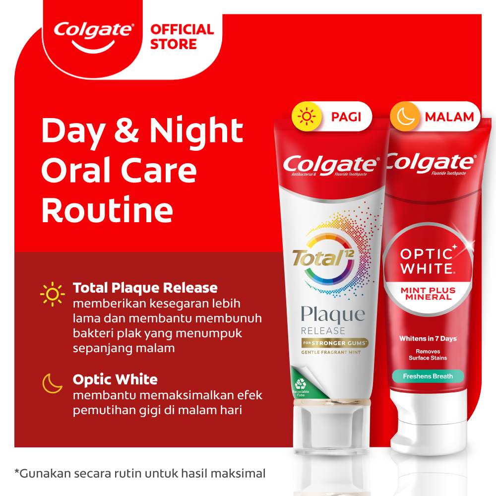 Colgate Total Plaque Release - Reviving Cool Mint + Colgate Optic White Sparkling White Toothpaste/Pasta Gigi 100gr
