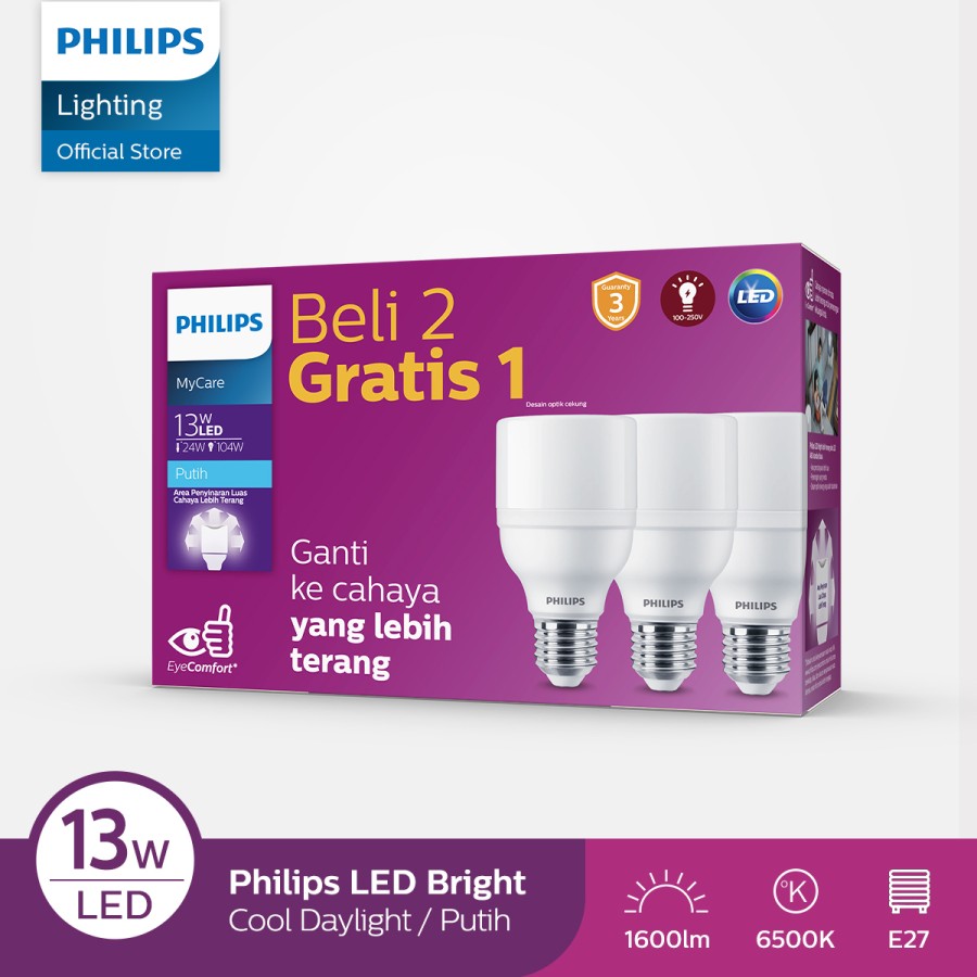 Harga lampu hias	 Philips Multipack Led Mycare Eyecomfort Bright 13W E27 6500K Putih 	