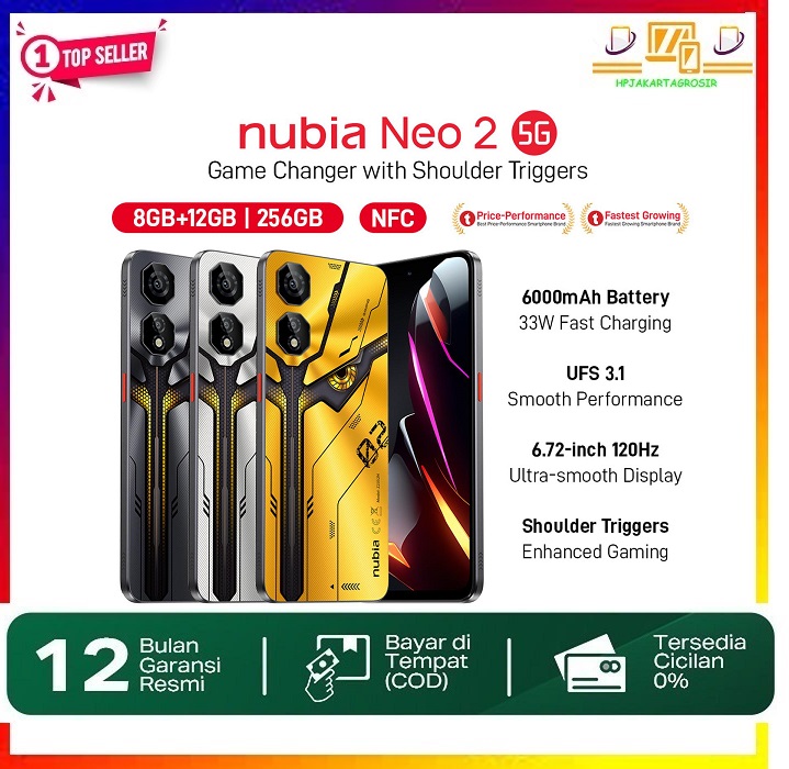 Nubia Neo 2 5g Nfc Ram 8Gb+Rom 256Gb 6,000 Mah Harga 2,000,000 rupiah*Gratis Ongkir
