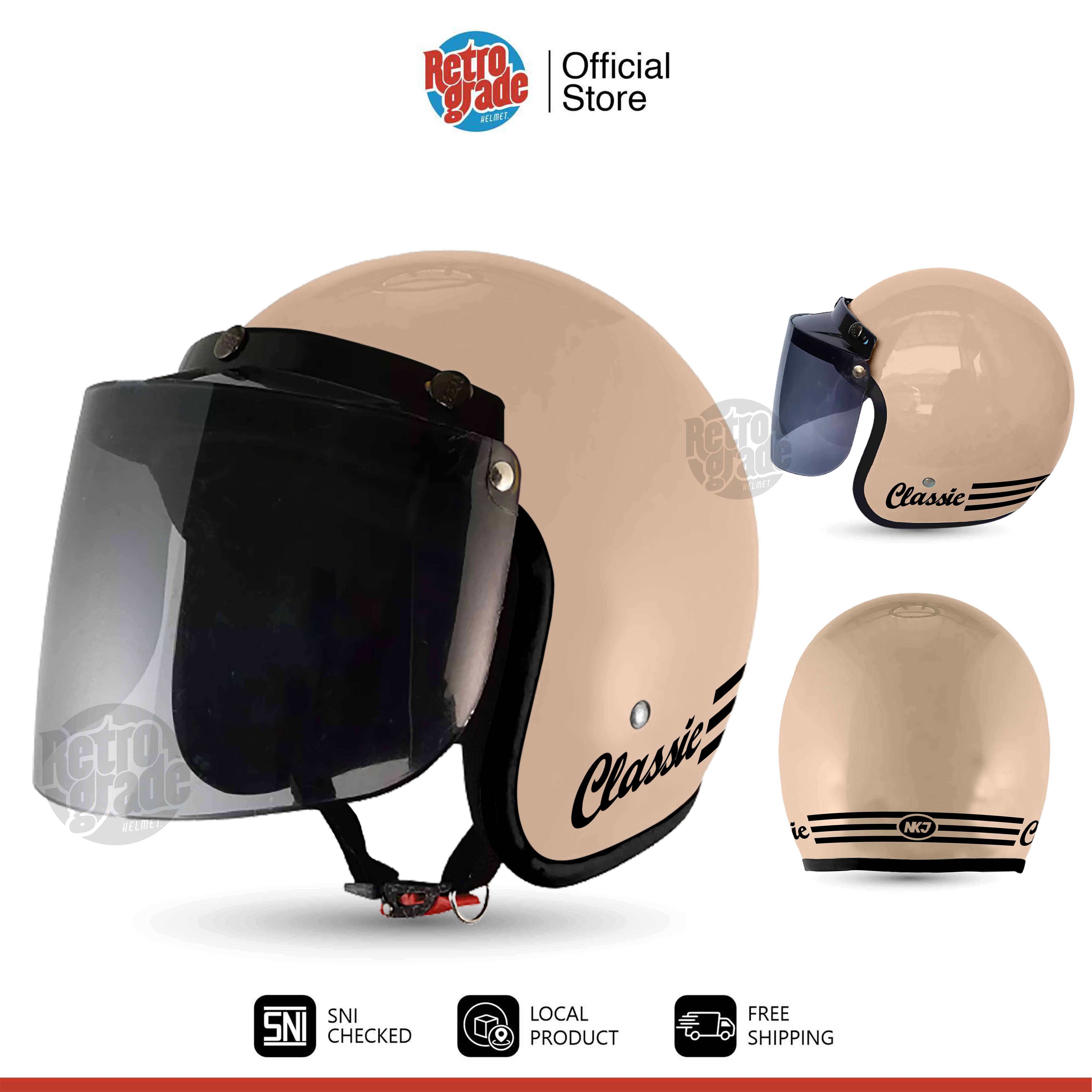 Helm Bogo Retro Classic Dewasa Ukuran M fit L Polos Cream Glossy Kaca Datar SNI Harga 19,000 rupiah*Gratis Ongkir