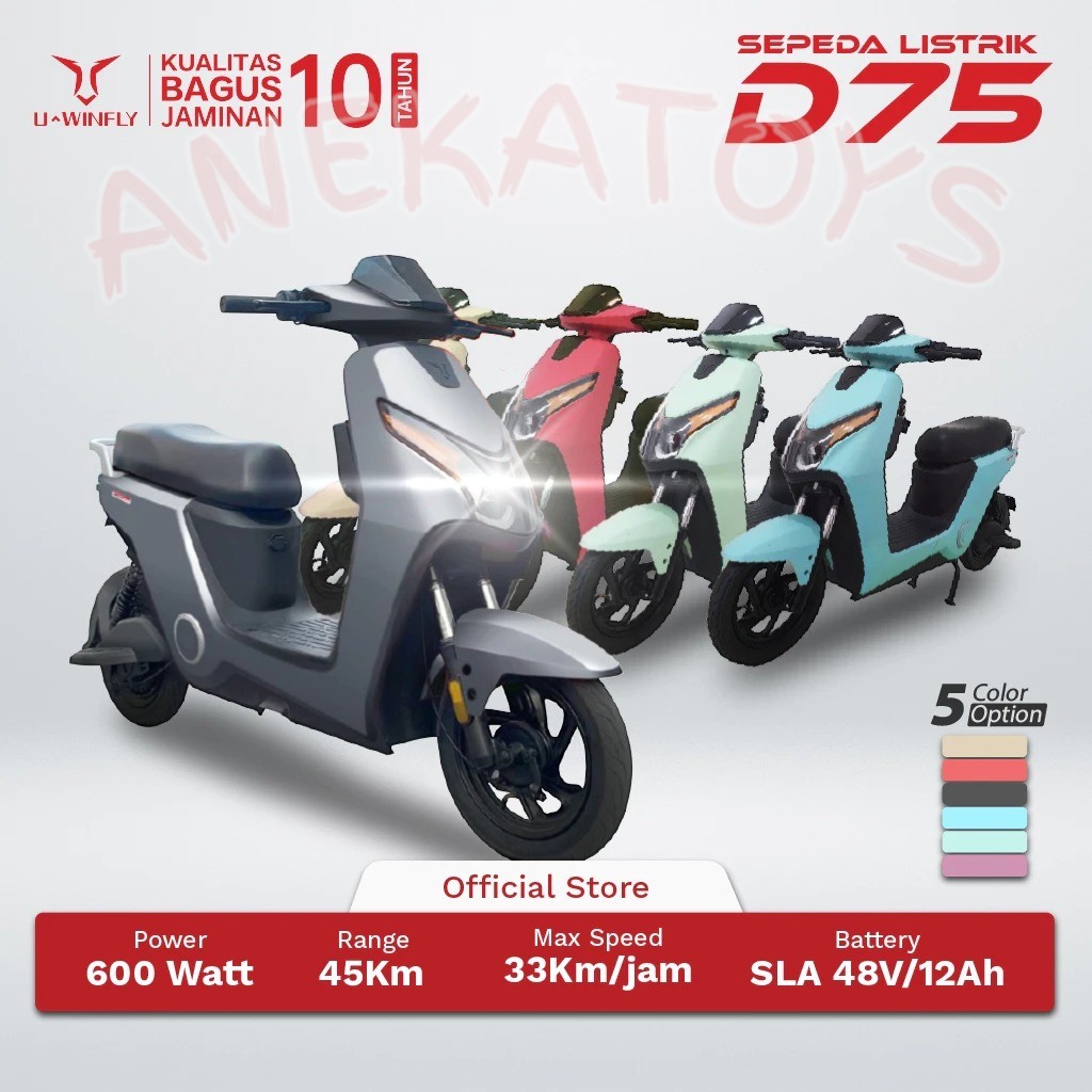 (BONUS POMPA) Sepeda Listrik Uwinfly D75 Garansi Resmi Baterai 48V12Ah Motor Power 600 Watt Lock NFB System Harga 3,820,000 rupiah*Gratis Ongkir