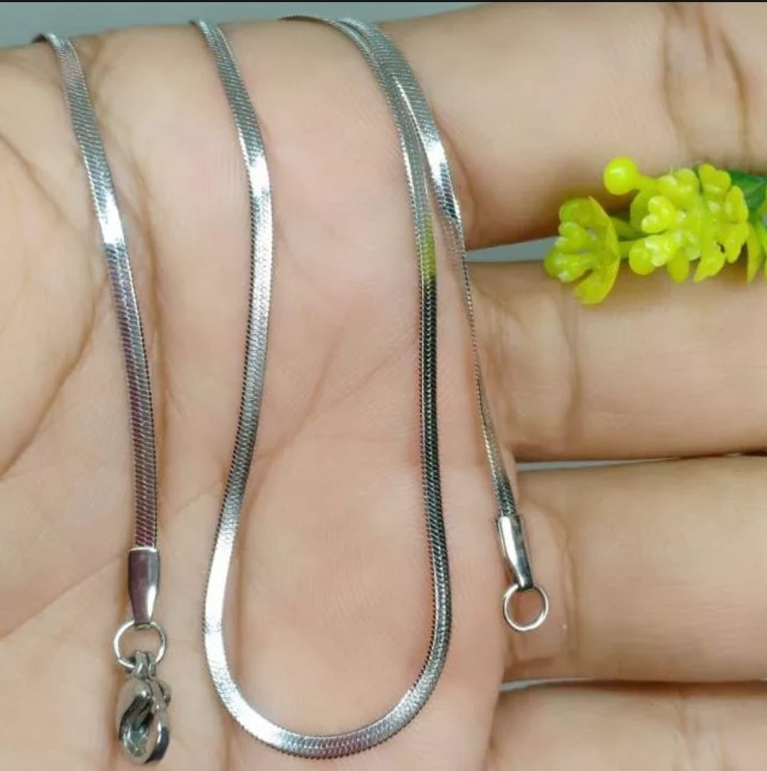 kalung titanium fashion pria laki laki dan wanita cewek warna silver gold model pipih anti karat