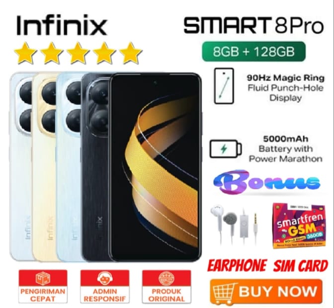 INFINIX SMART 8 PRO 8/128GB - UP TO 16GB EXTENDED RAM - 6.6" Bergaransi FULLSET Harga  1,350,000 Ringgit*Penghantaran Percuma