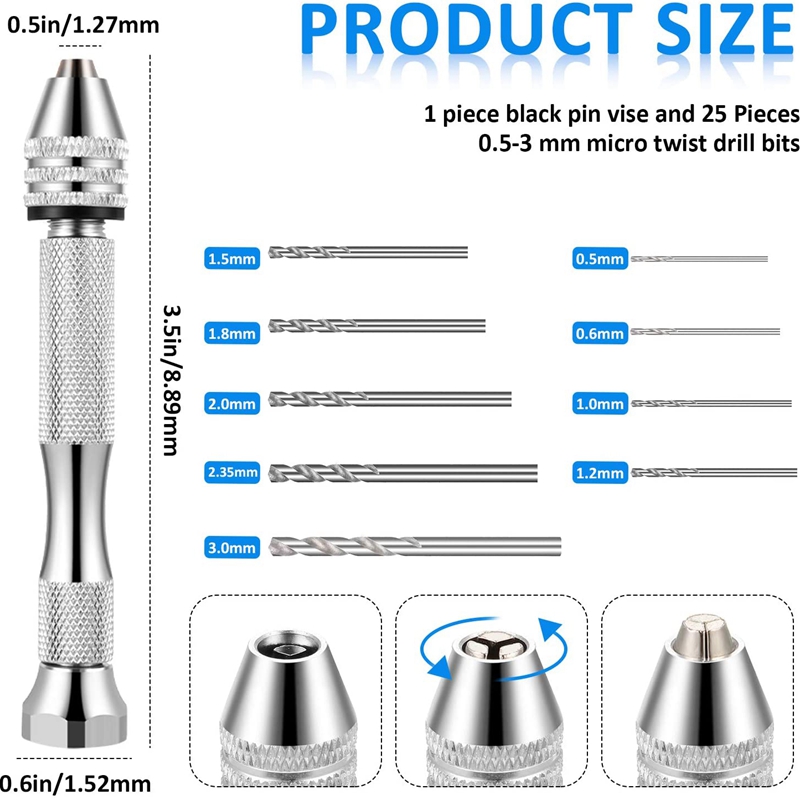37 Pcs Mini Hand Drill Set For Crafts, Precision Twist Drill Bits Pin Vise  With Mini Drill Vise
