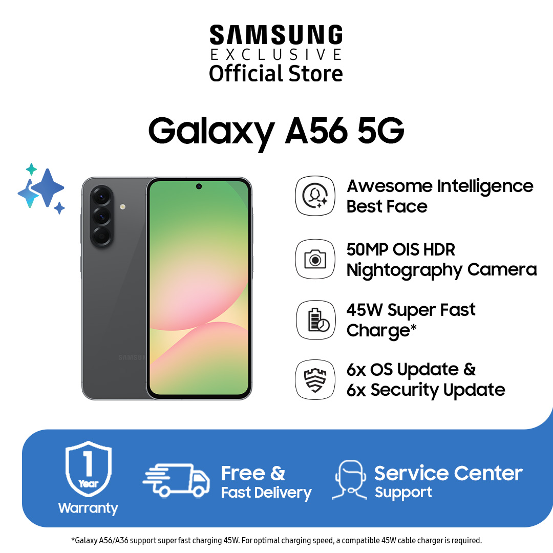 Samsung Galaxy A56 5g 8/256Gb - Awesome Graphite | Galaxy Ai. | 50Mp Camera | 45W Super Fast Charge. Harga  5,999,000 Ringgit*Penghantaran Percuma