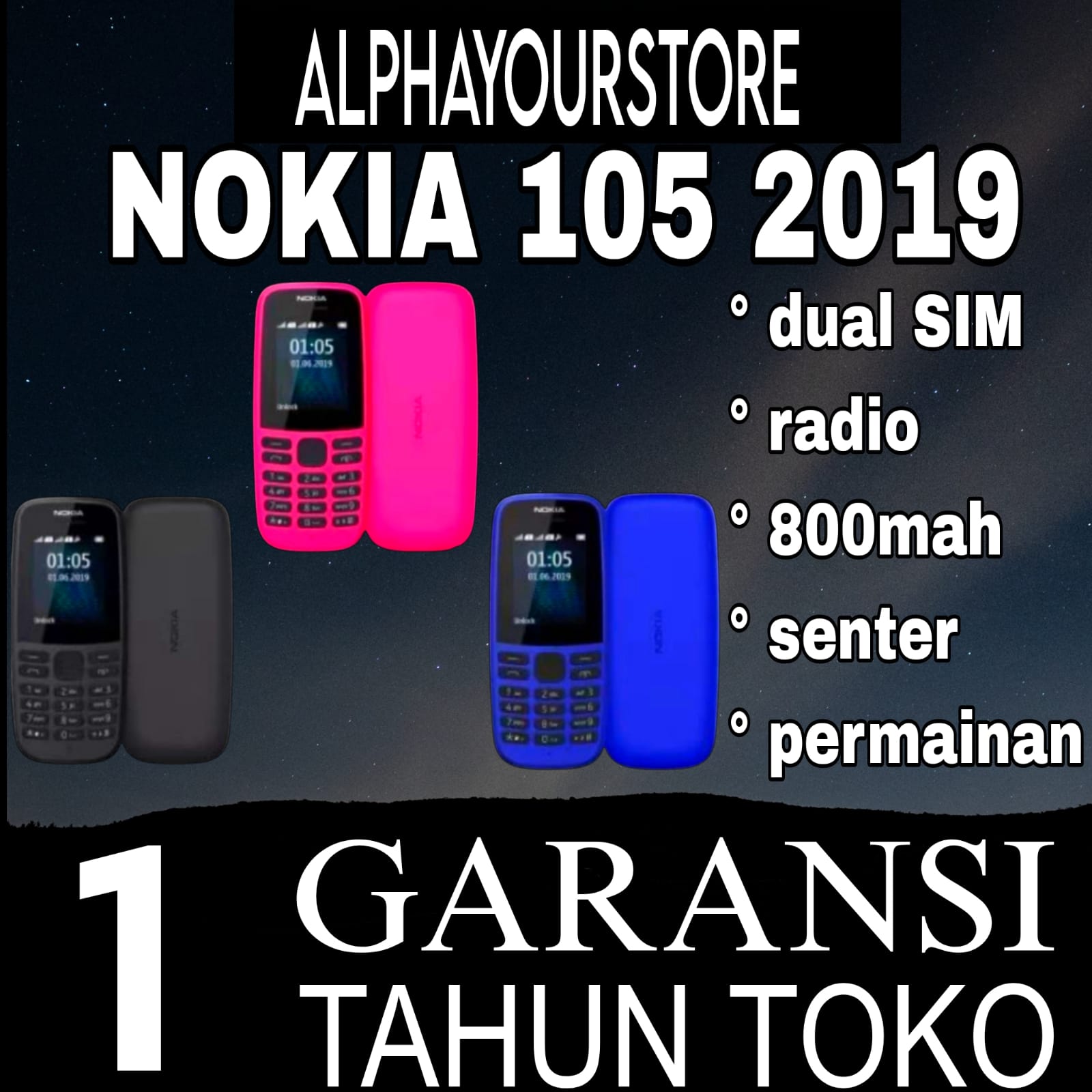 HP NOKIA 105 2019 (BARU) [GARANSI 1 TAHUN] - HP Jadul Dual SIM, Radio, Senter, Baterai Awet MURAH Harga 107,049 rupiah*Gratis Ongkir