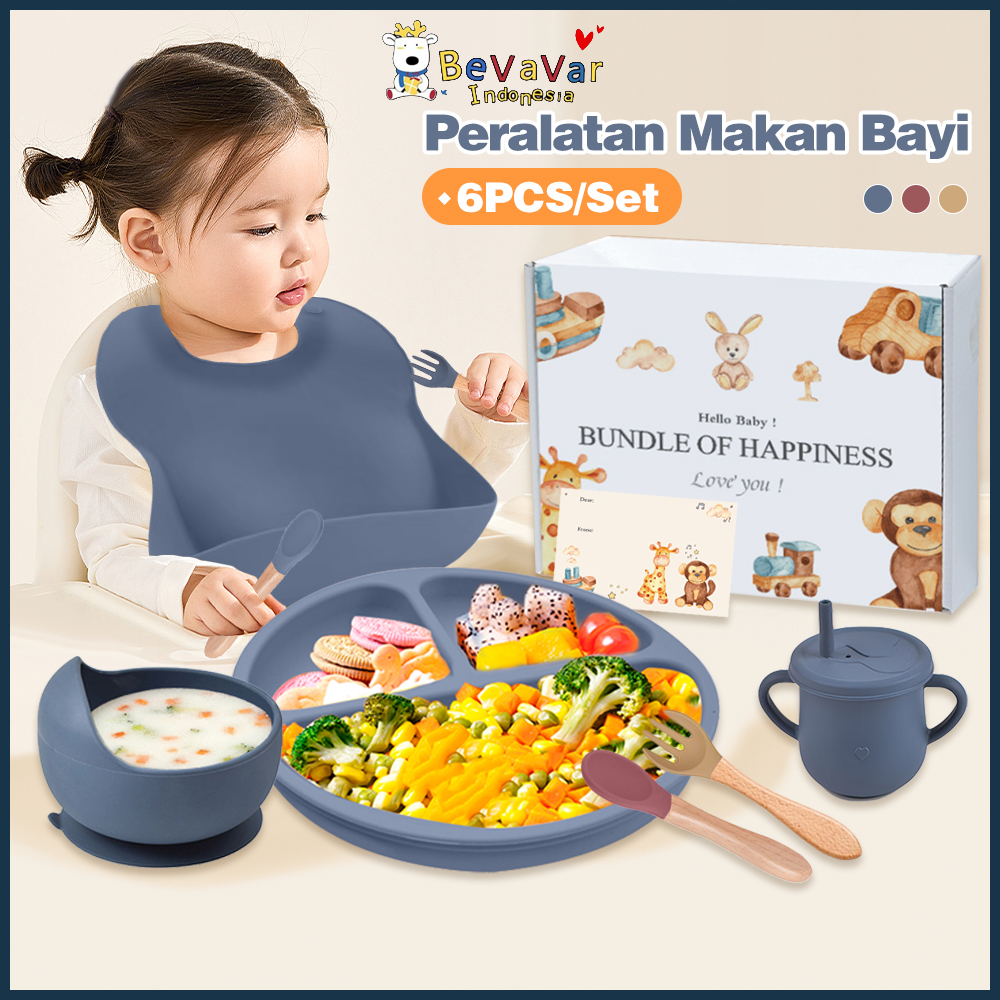 Bevavar 6in1 baby feeding utensils Silicon hampers newborn baby feeding set Bowl Spoon Kids baby sets