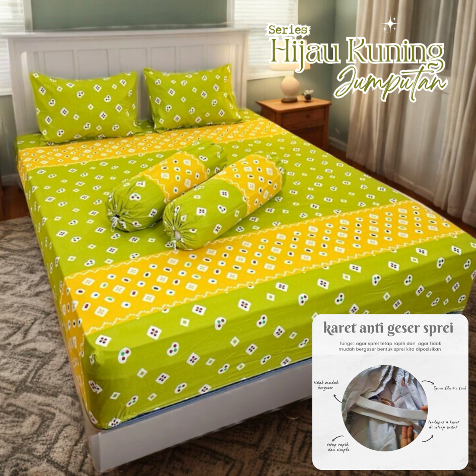 Jbs Premium Aesthetic Double Rubber Anti-Slip Batik Jumputan Bed Sheet | Free Pillow Covers and Bolste…