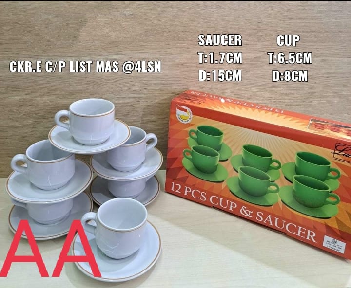 Cangkir Set Keramik Hotel MEWAH Teh Kopi Putih /HITAM lis mas 12 Pc - Premium Quality RANDUM