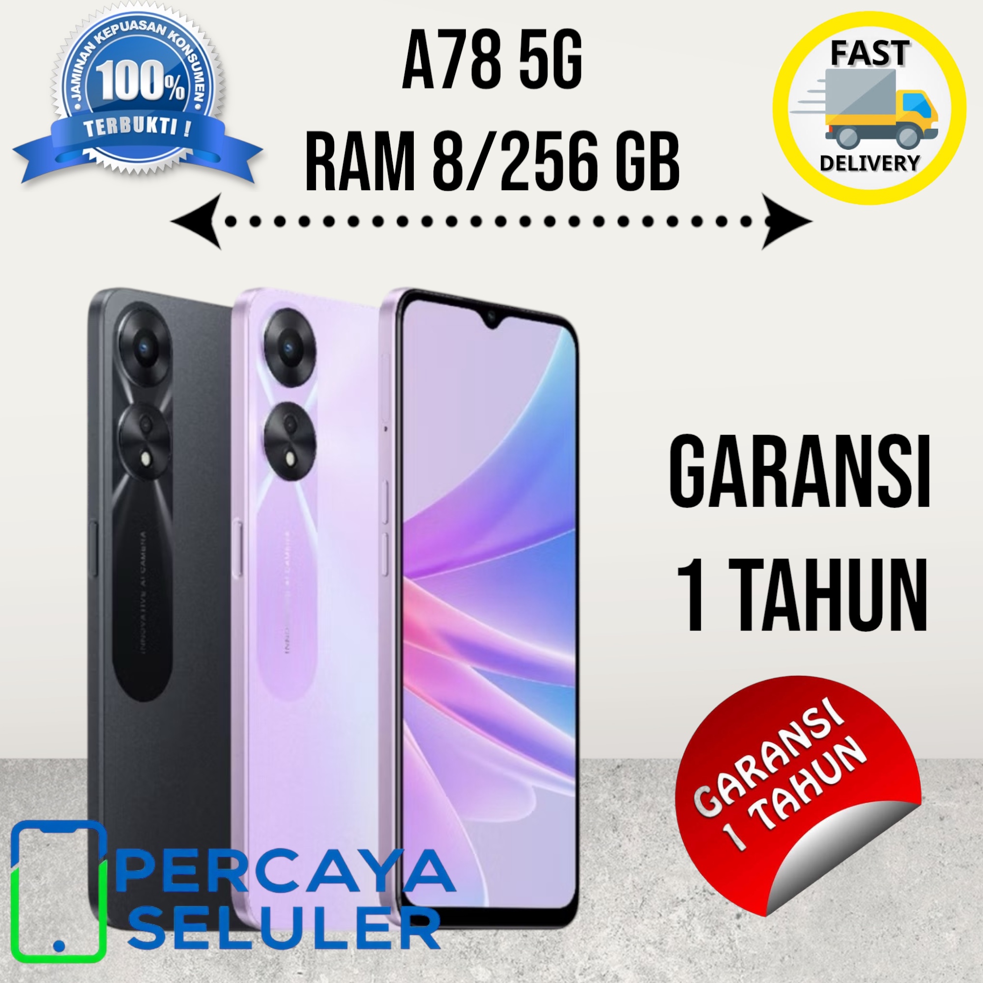A78 5G smartphone Ram 8/256 GB fast charging 1 year warranty Gress seal and new Harga 919,909 rupiah*Gratis Ongkir