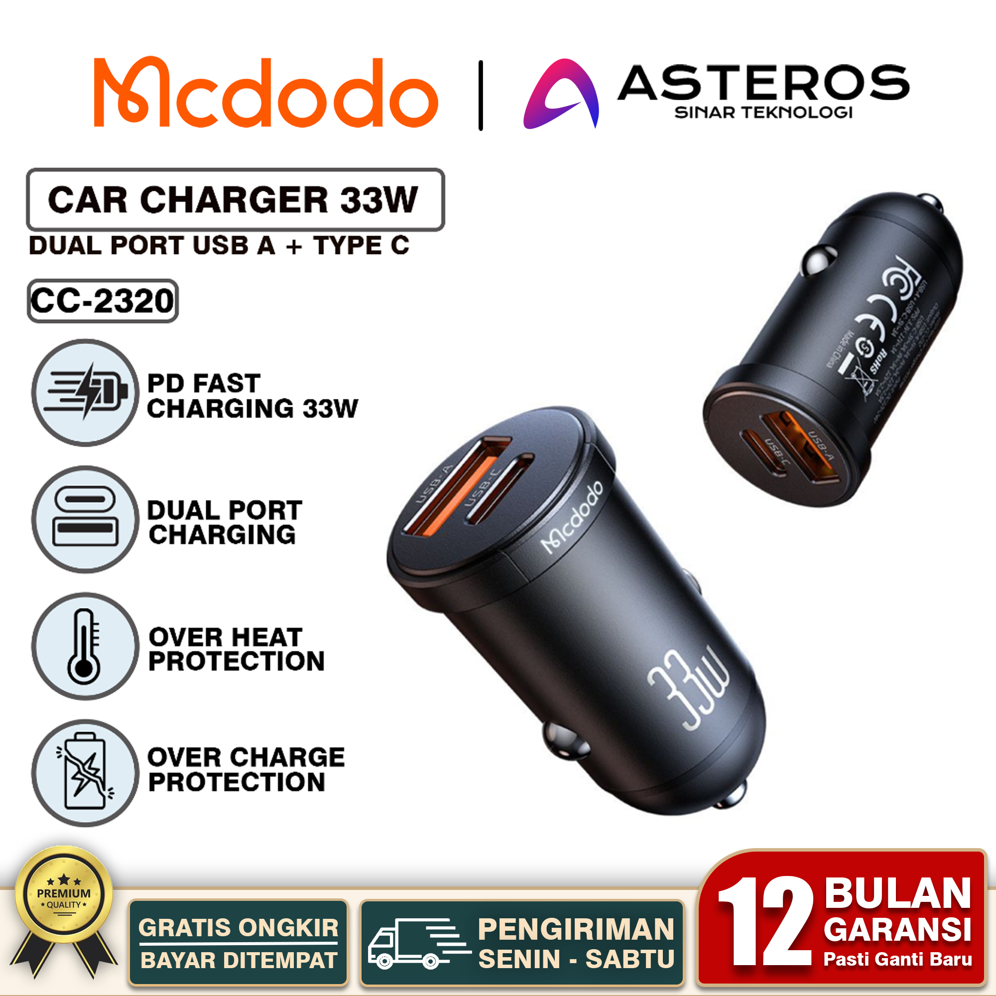 Mcdodo car charger Mobil for iPhone 11 12 13 14 fast charging 20W 30W CC-2320 Harga 62,000 rupiah*Gratis Ongkir
