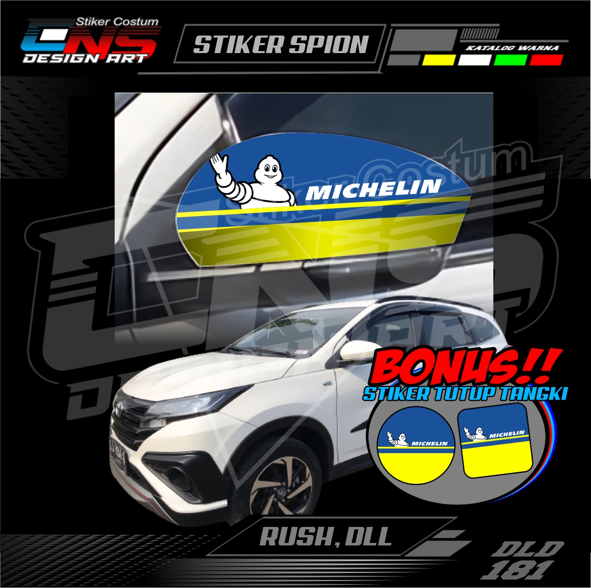 Stiker Spion Mobil Toyota Rush MICHELIN Custom Semua Mobil Stiker Spion Pick Up Stiker Print Stiker Vinyl Stiker Kata Keren Stiker Cewek Vector Hijab - Stiker Spion Kanan Kiri Bisa Request Harga 55,900 rupiah*Gratis Ongkir