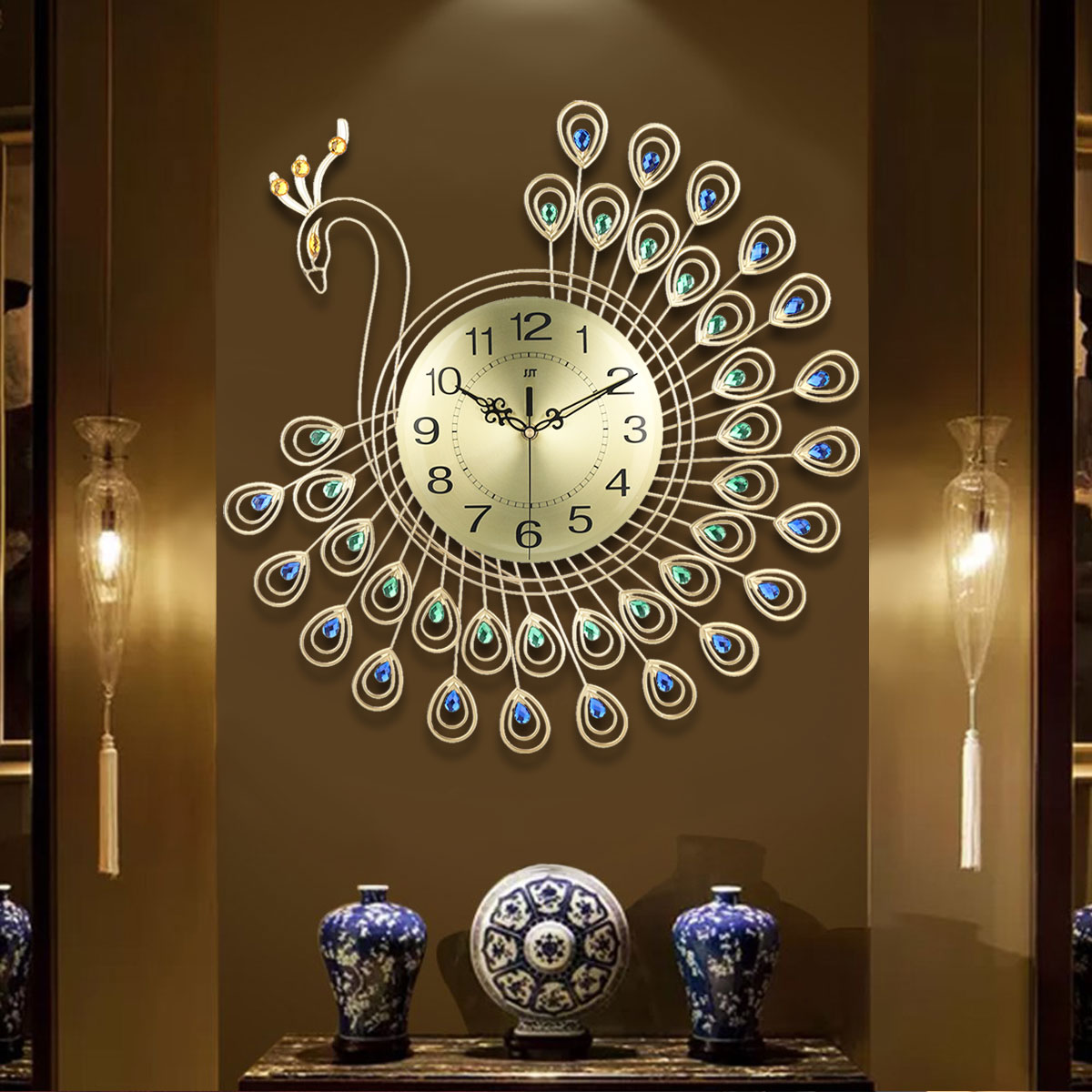 Harga lampu hias	 Jam Dinding Merak Giant Quartz Clock Diamond Peacock 53Cm 	