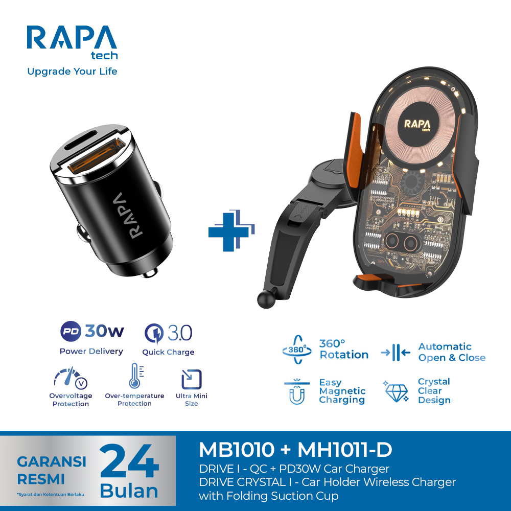 RAPAtech Car Charger Bundling with Car Holder Wireless Charger 2 in 1 - Jenama RAPA TECH Harga 445,001 Ringgit*Penghantaran Percuma