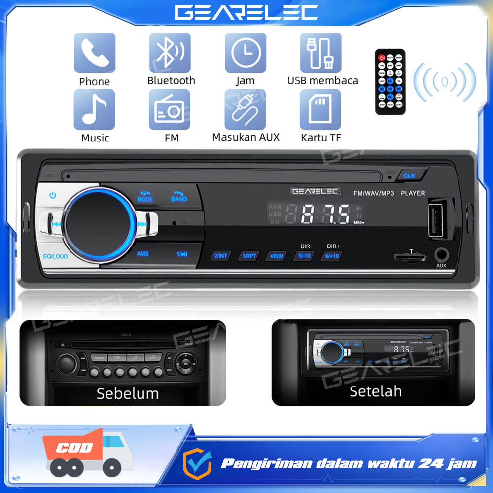 Gearelec JSD 520 Single Din Tape Audio Mobil MP3 Player Bluetooth AUX TF USB Flash Drive Input In-Dash Head Unit with Remote Control JSD-520 Harga 150,000 rupiah*Gratis Ongkir