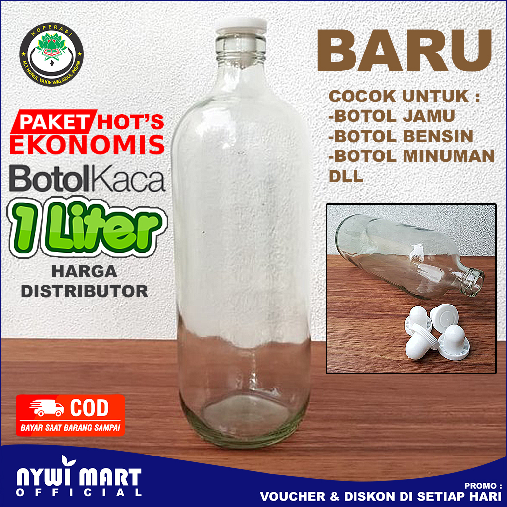 PAKET ISI 20 Pcs Botol Jamu Kaca 1 Liter BARU / Botol Bensin 1 Liter / Botol Minuman / Botol 1 Liter / Botol Kaca Serbaguna / Drigen bensin / Drigen 1 liter / botol madu / botol minyak minyak / COD Botol bensin Harga 48,000 rupiah*Gratis Ongkir