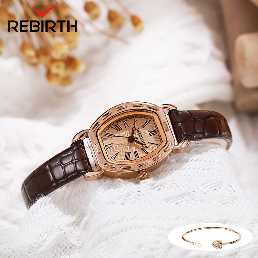 REBIRTH Jam Tangan Wanita Elegan Anti Air Kuarsa Antik Kasual Tali Kulit Jam Tangan Cewek