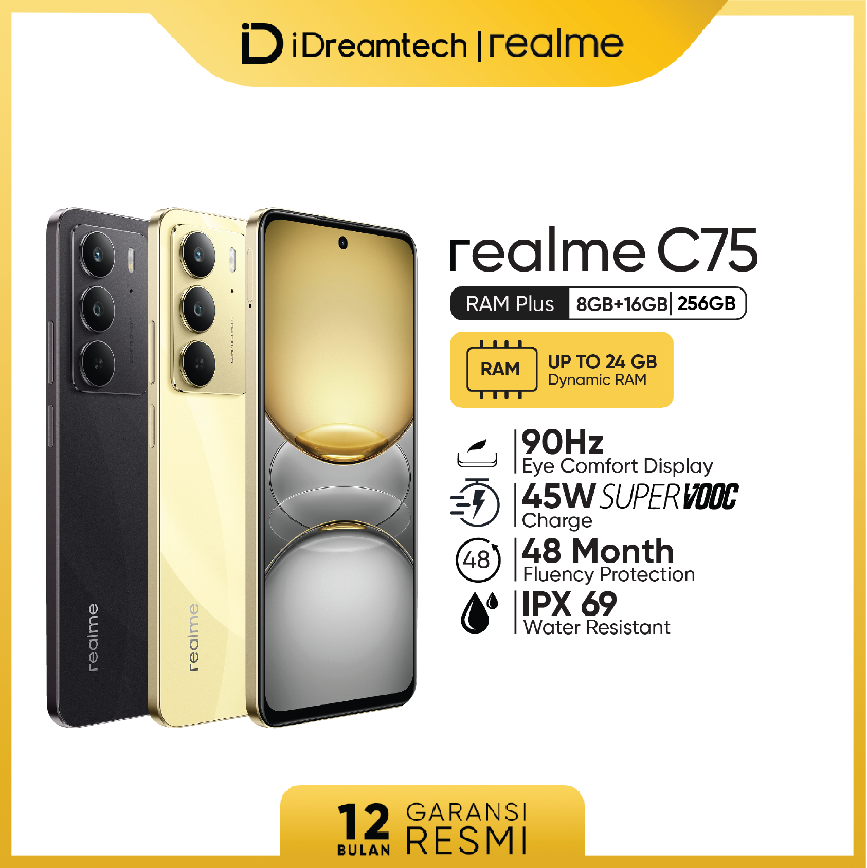 Realme C75 8Gb+16Gb* | 256 Gb | Ip66/68/69 Dust and Water Resistance | Military Grade Shock Resistance | 6000Mah Massive Battery Harga 2,670,000 rupiah*Gratis Ongkir