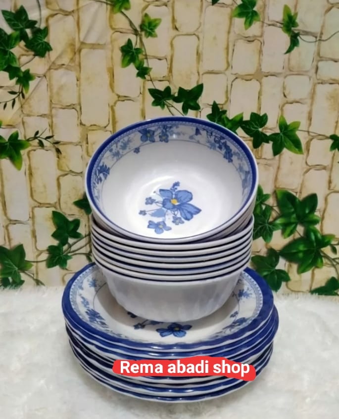 12 pcs paket hemat mangkok/piring melamin motiv bunga cantik harga spesial bisa