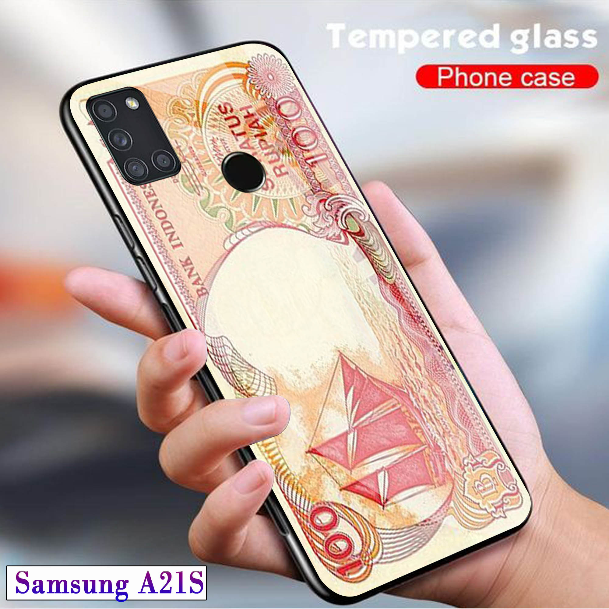 Softcase Glass Kaca -Samsung A21S Mata Uang S19 Casing Hp