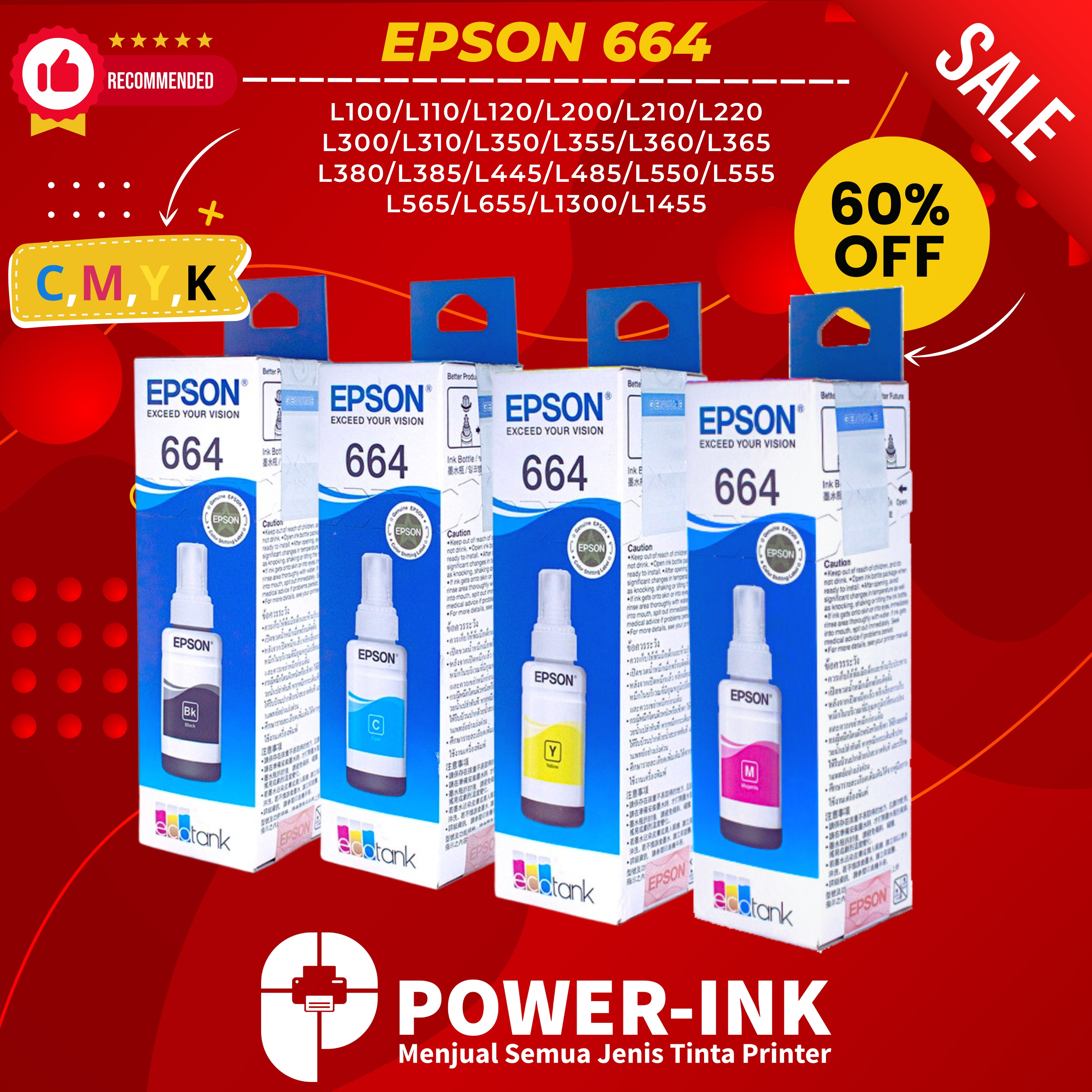INK EPSON 664 1SET Harga 58,989 rupiah*Gratis Ongkir