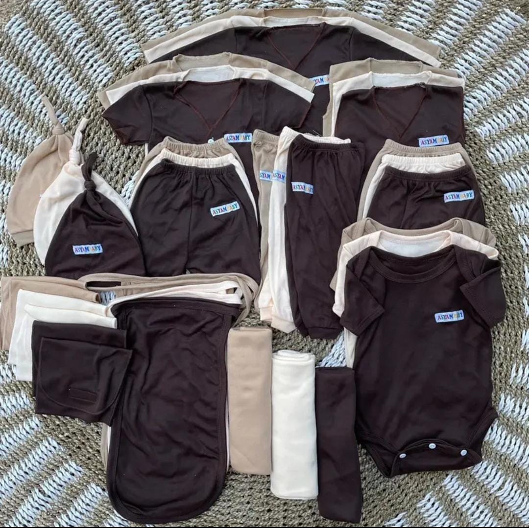 39 PCS SERI COKLAT Paket Komplit Lahiran Baju Bayi Baru Lahir Celana Bayi SUKMASTORE Harga 224,000 rupiah*Gratis Ongkir